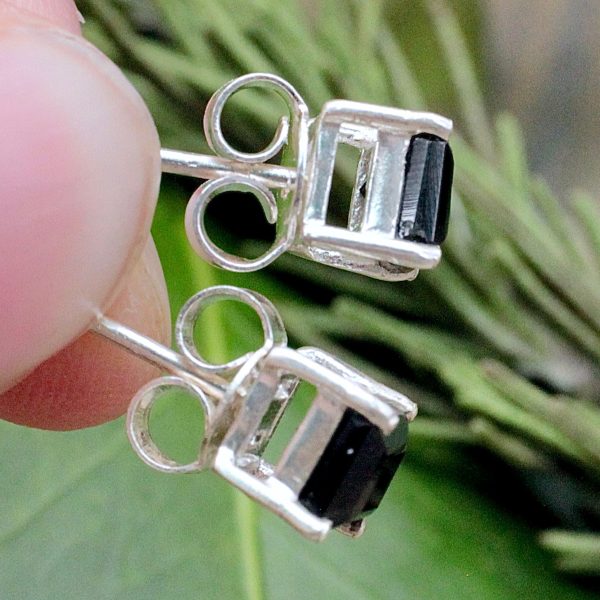 Onyx Princess Stud Earrings - Faceted - Sterling Silver Hot on Sale - Image 2