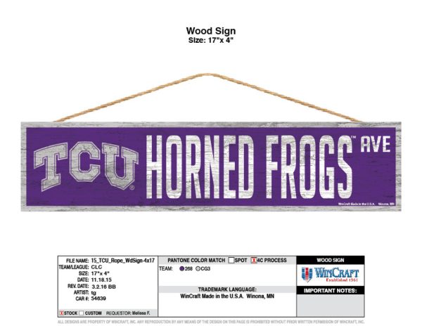 Texas Christian Horned Frogs Sign 4x17 Wood Avenue Design For Cheap