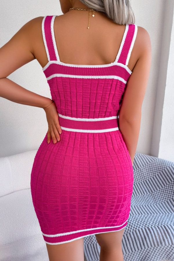 Contrast Trim Decorative Button Sleeveless Knit Dress For Discount - Image 2
